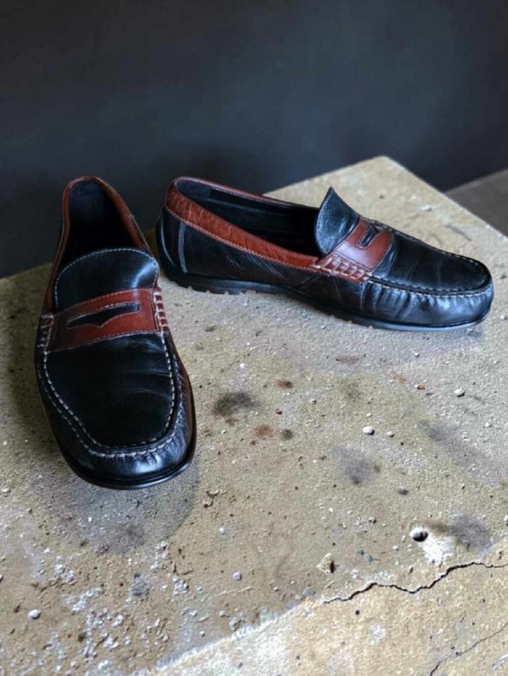 ECCO ( 8-8.5 ) Black/Brown Leather Penny Loafer Drivers for men
